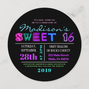 IT'S ELECTRIC! NEON GLOW Sweet Sixteen Invitation