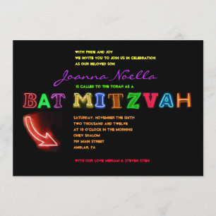IT'S ELECTRIC!  NEON SIGN Bat Mitzvah Invitation