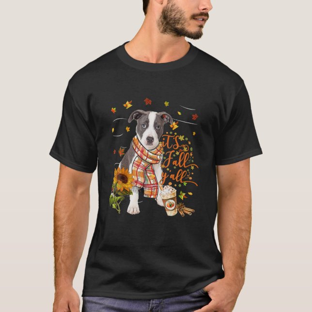 It's Fall Y All Pitbull Dog Thanksgiving Halloween T-Shirt (Front)