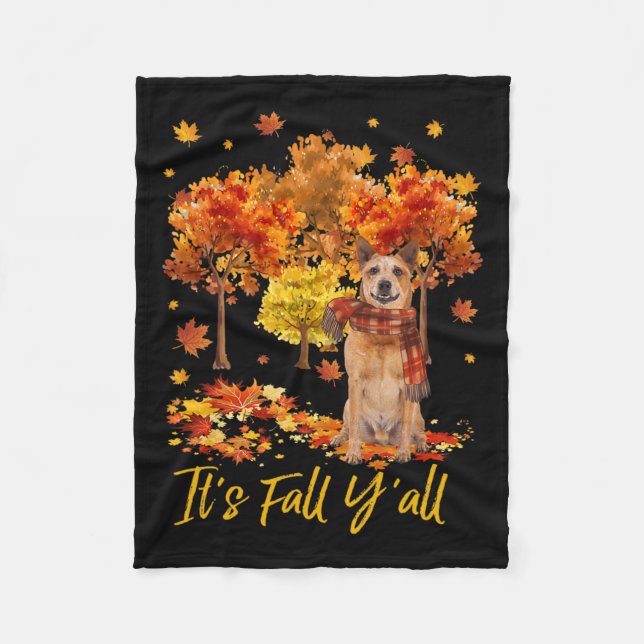 It's Fall Yall Australian Cattle Dog Tree Pumpkin  Fleece Blanket (Front)