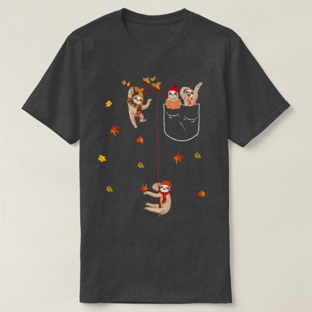 Its Fall Yall Autumn Leaves Fall Sloth Pocket T-Shirt (Design Front)
