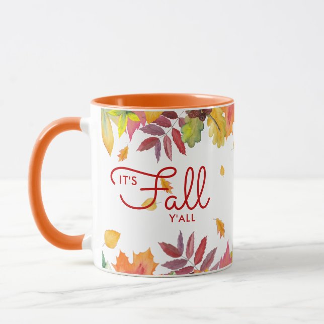 It's Fall Y'all Autumn Leaves Personalised Mug (Left)