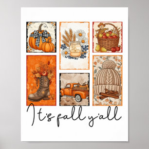 It's Fall Y'all Autumn Pumpkin Season Halloween Th Poster
