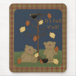 "It's Fall Y'all" Autumn Teddy Bear Mousepad 2