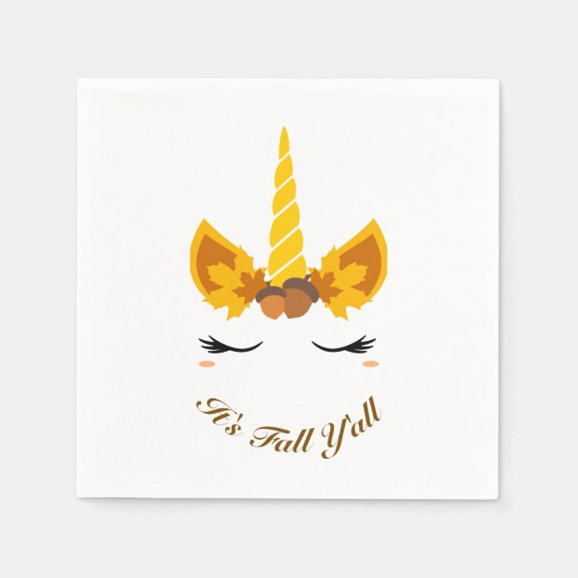 It's Fall Y'all Autumn Unicorn Paper Party Napkins (Front)