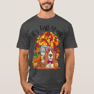Its Fall Yall Basset Hound Pumpkin Fall Autumn Lea T-Shirt