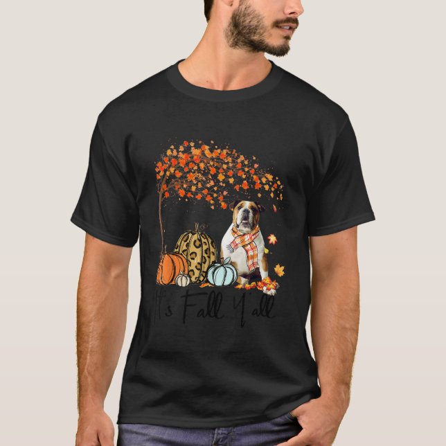 Its Fall Yall Bulldogs Dog Lover Pumpkin Autumn Le T-Shirt (Front)