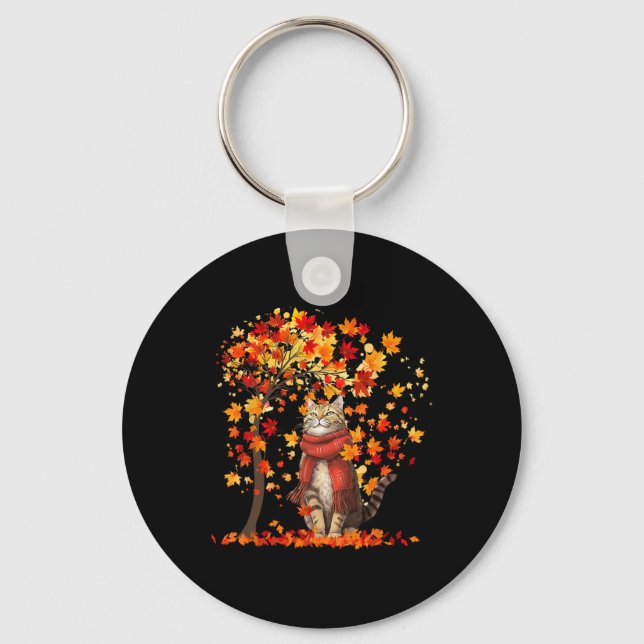 It's Fall Y'all Cat Leaf Fall Tree Hello Autumn Th Key Ring (Front)