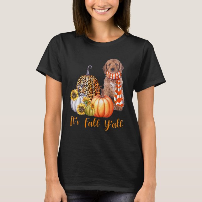 It's Fall Y'all Cockapoo Dog Leopard Pumpkin Fall T-Shirt (Front)