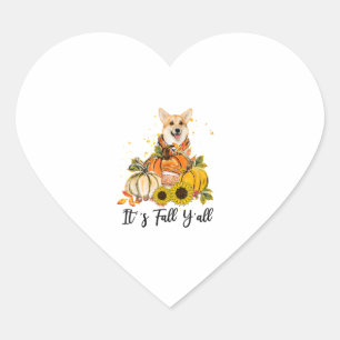 It's Fall Y'all Corgi Pumpkin Thanksgiving Heart Sticker