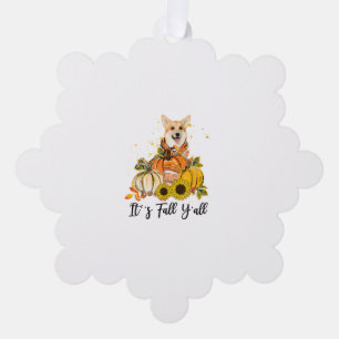 It's Fall Y'all Corgi Pumpkin Thanksgiving Tree Decoration Card