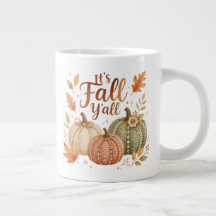 It's Fall Y'all Crochet Pumpkins & Pearls Autumn Large Coffee Mug