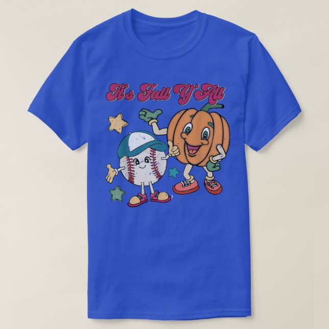 Its Fall Yall Cute Baseball Pumpkin Hello Fall Aut T-Shirt (Design Front)