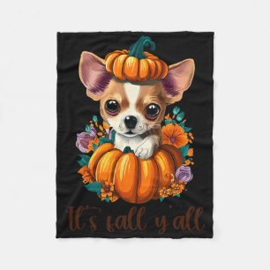 Its Fall Y'all Cute Floral Pumpkin Chihuahua Hallo Fleece Blanket