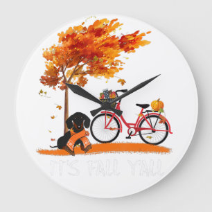 Its Fall Yall Dachshund Bike Pumpkin Spice Fall Au Large Clock