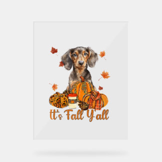 Its Fall Y'all Dachshund Dog Fall Scarf Autumn Pum Acrylic Sign