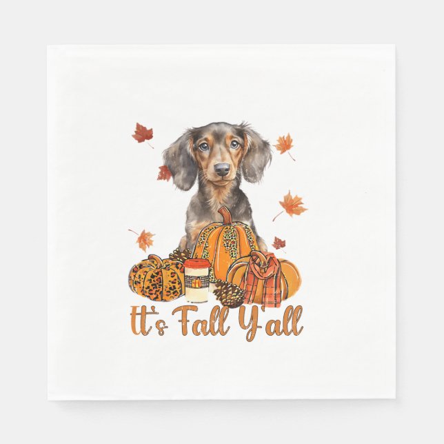 Its Fall Y'all Dachshund Dog Fall Scarf Autumn Pum Napkin (Front)