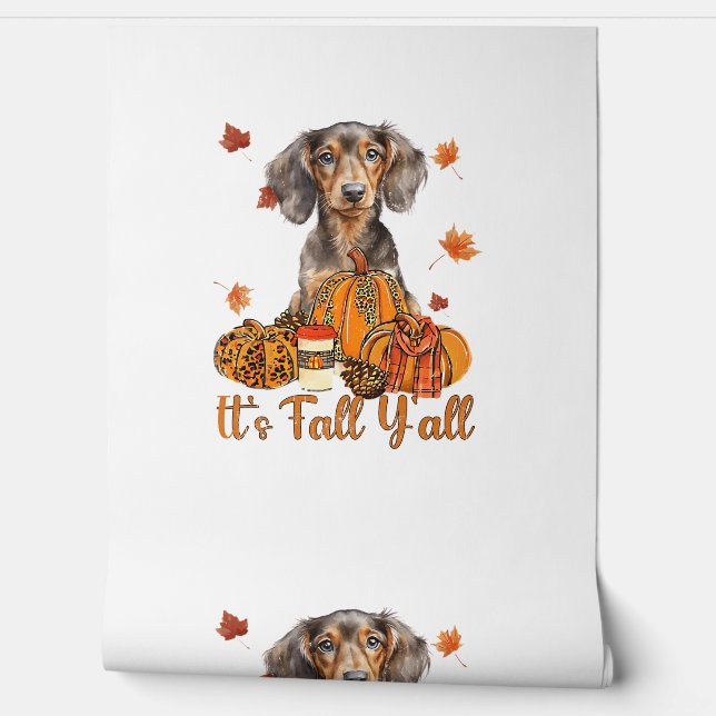 Its Fall Y'all Dachshund Dog Fall Scarf Autumn Pum Wallpaper (Unrolling)