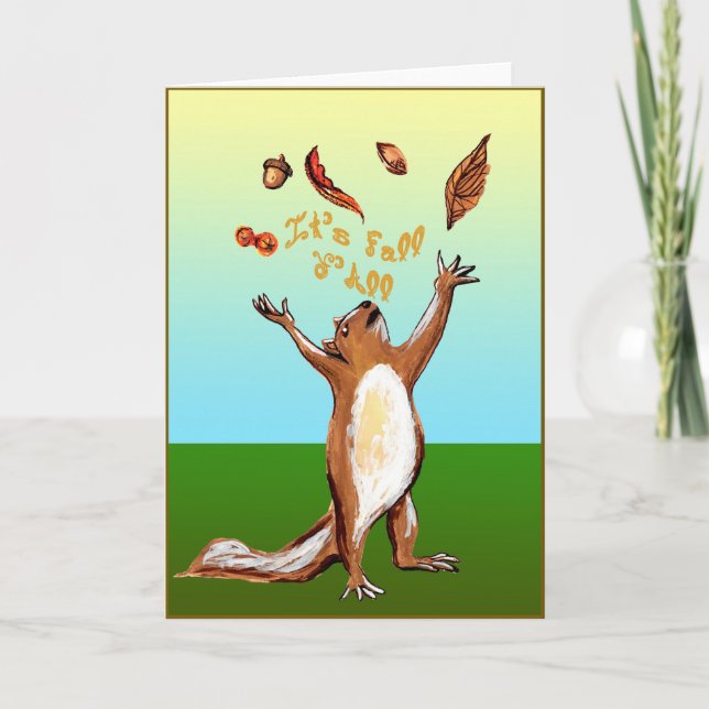 It's Fall Y'All Fabric Font Squirrel Nut Leaves Card (Front)