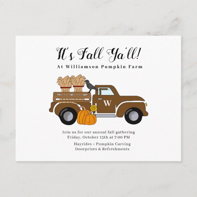 It's Fall Ya'll Fall Party Invitation  Postcard (Front)