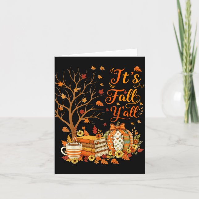 It's Fall Y'all Floral Pumpkin Autumn Coffee Thank Card (Front)