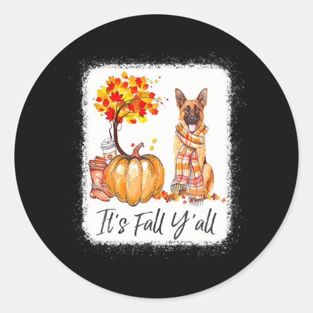 It's Fall Y'all German Shepherd Dog Halloween Classic Round Sticker (Front)