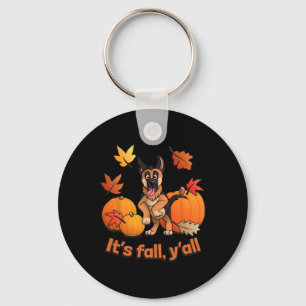 Its fall yall German Shepherd puppy Fall Thanksgiv Key Ring