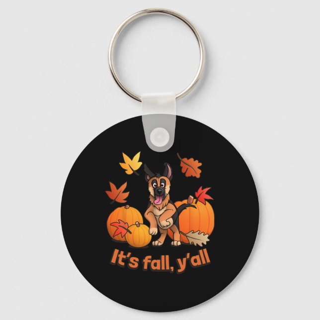Its fall yall German Shepherd puppy Fall Thanksgiv Key Ring (Front)