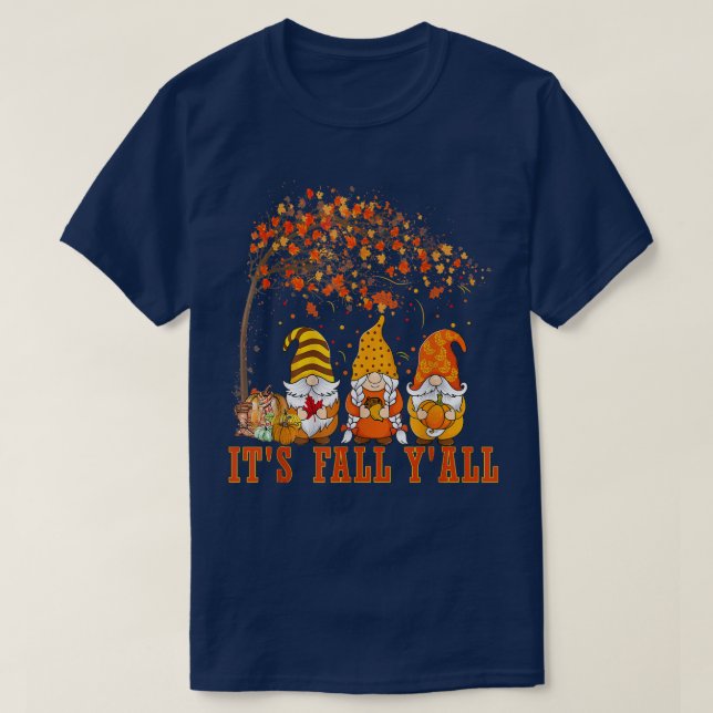 It's Fall Y'all Halloween gnomes Pumpkin Autumn Fa T-Shirt (Design Front)
