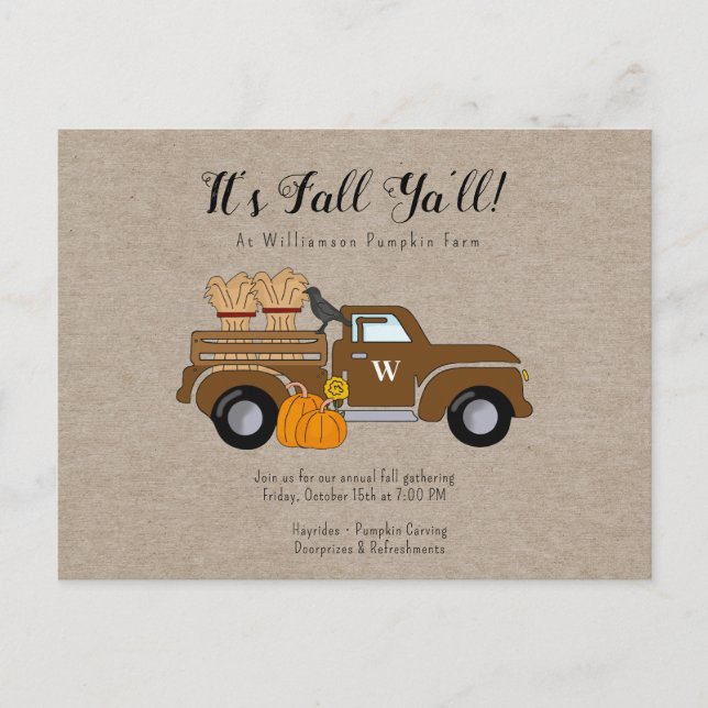 It's Fall Ya'll Kraft Fall Party Invitation  Postcard (Front)