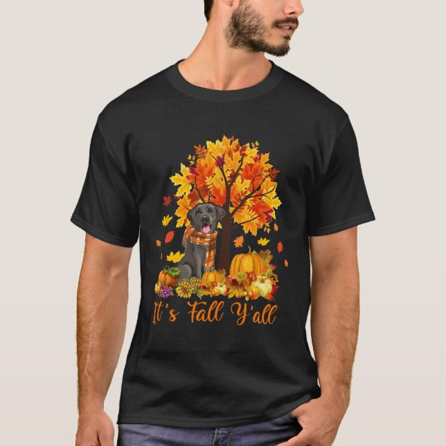 It's Fall Y'all Labrador Black Lab Halloween Thank T-Shirt (Front)