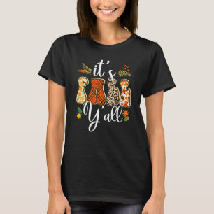 It's Fall Yall Leopard Plaid Fall Leaves Autumn Th T-Shirt