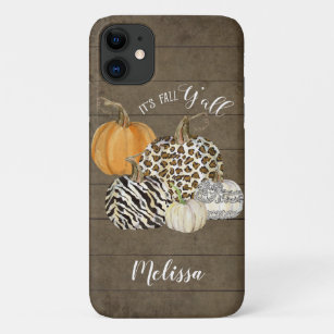 Its Fall Y'all Leopard Zebra Pumpkins w Wood Case-Mate iPhone Case