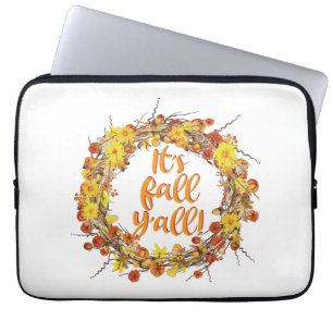 It's Fall Y'all Orange Autumn Leaves Laptop Sleeve