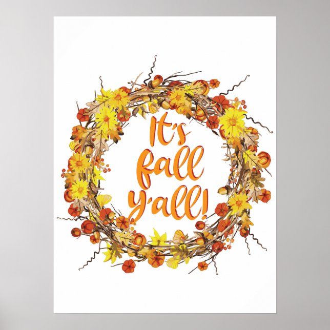 It's Fall Y'all Orange Autumn Leaves Poster (Front)