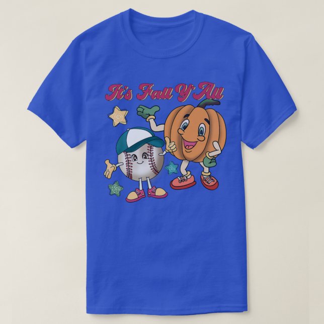It's Fall Y'all Pumpkin Baseball Vibes Fall Thanks T-Shirt (Design Front)