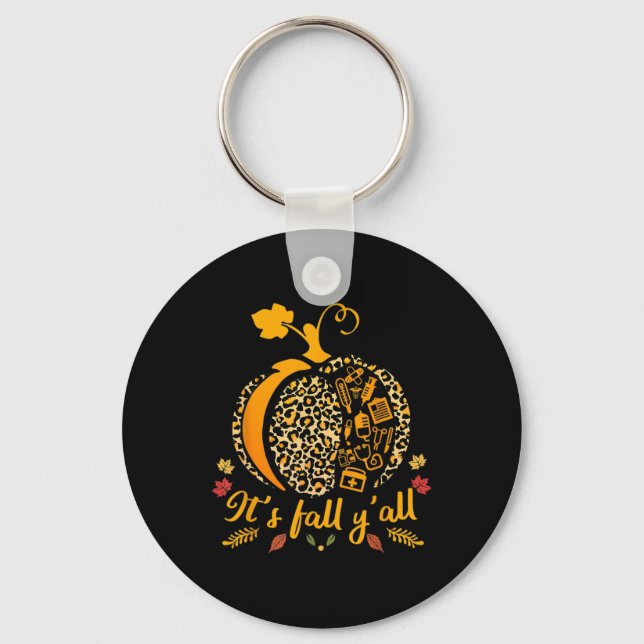 Its Fall Yall Pumpkin Halloween Nurse Scrub Tops W Key Ring (Front)
