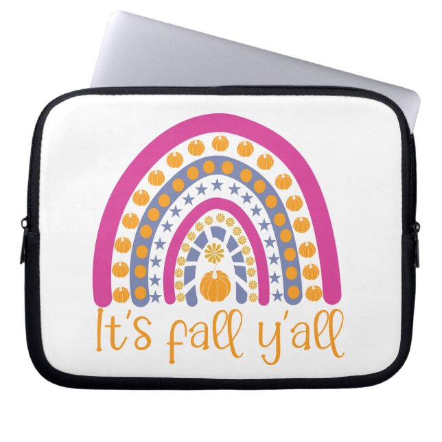 It's fall y'all pumpkin rainbow laptop sleeve (Front)