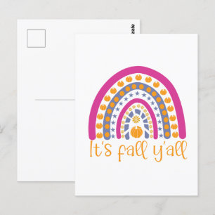 It's fall y'all pumpkin rainbow postcard