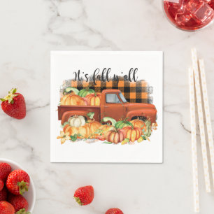 Its Fall Yall Quote   Vintage Truck with Pumpkins Napkin