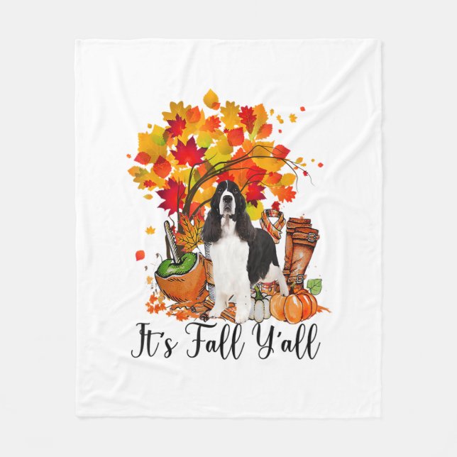 It's Fall Y'all Springer Spaniel Dog Halloween Tha Fleece Blanket (Front)