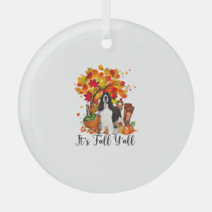 It's Fall Y'all Springer Spaniel Dog Halloween Tha Glass Tree Decoration