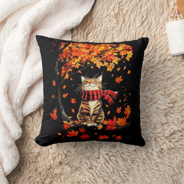 It's Fall Y'all Thanksgiving Cat Leaf Fall Tree  Cushion (Blanket)
