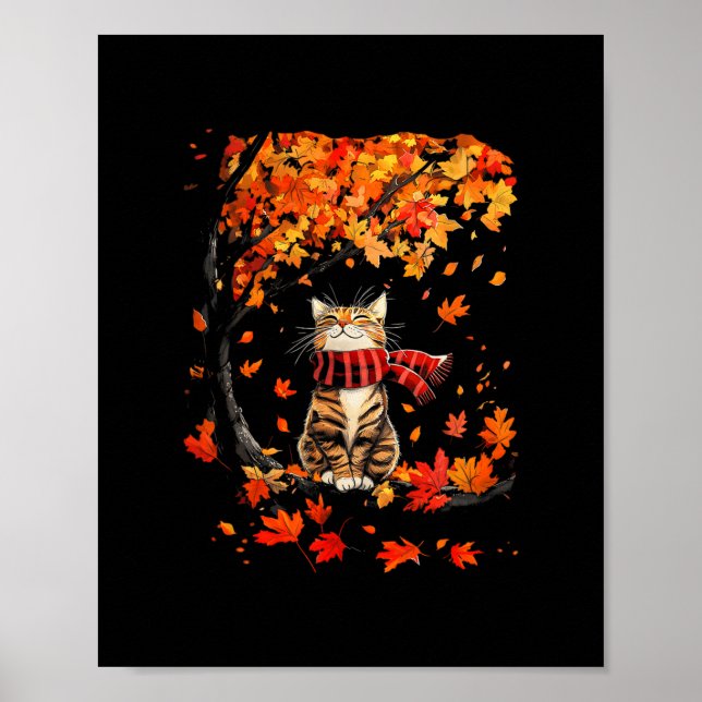 It's Fall Y'all Thanksgiving Cat Leaf Fall Tree He Poster (Front)