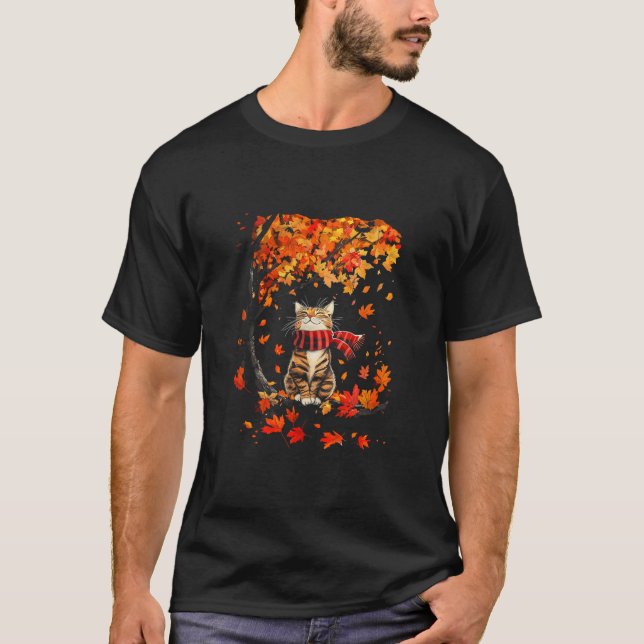 It's Fall Y'all Thanksgiving Cat Leaf Fall Tree He T-Shirt (Front)