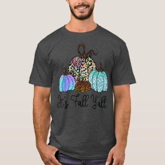 Its Fall Yall Tie Dye Leopard Pumpkin Autumn Thank T-Shirt
