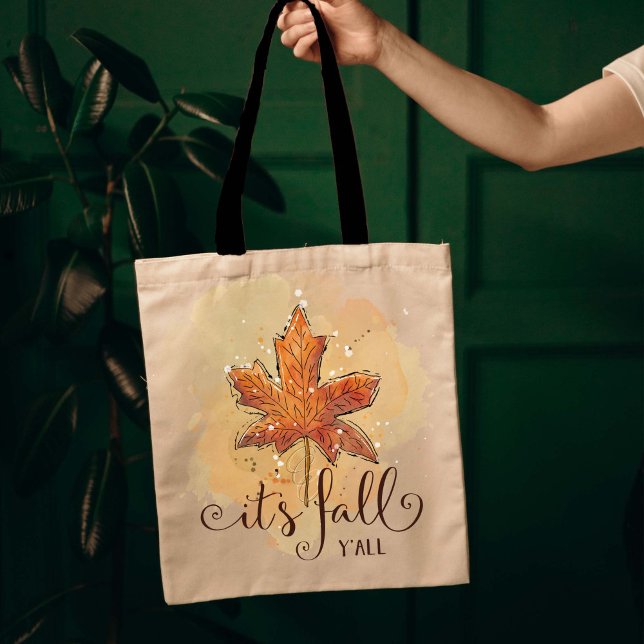 it's fall y'all Watercolor Maple Leaf Tote Bag (Creator Uploaded)