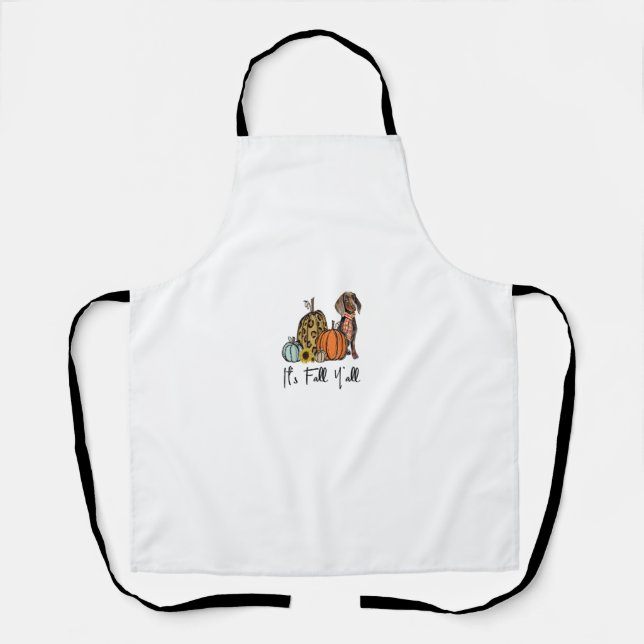 It's Fall Y'all Yellow Dachshund Dog Leopard Pumpk Apron (Front)