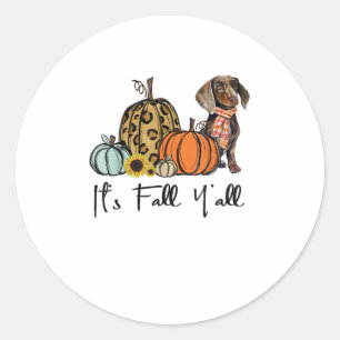 It's Fall Y'all Yellow Dachshund Dog Leopard Pumpk Classic Round Sticker