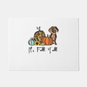 It's Fall Y'all Yellow Dachshund Dog Leopard Pumpk Doormat